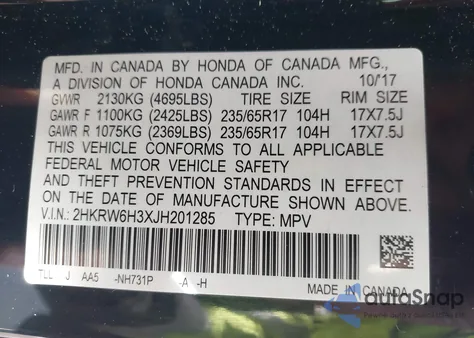 2018 Honda Cr-V Lx z USA, uszkodzony, nr VIN 2HKRW6H3XJH201285